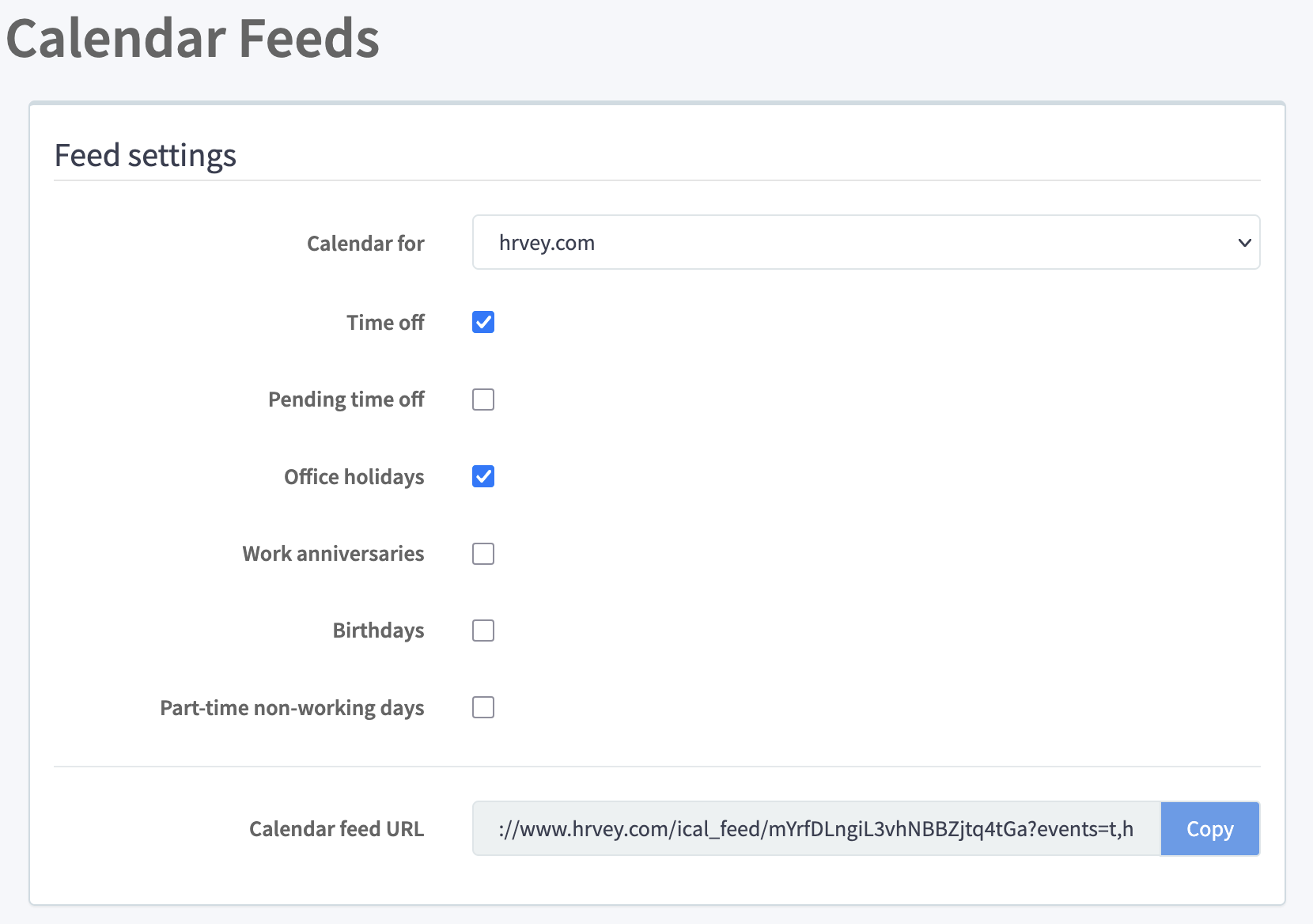 Choose event types to include in an iCal calendar feed