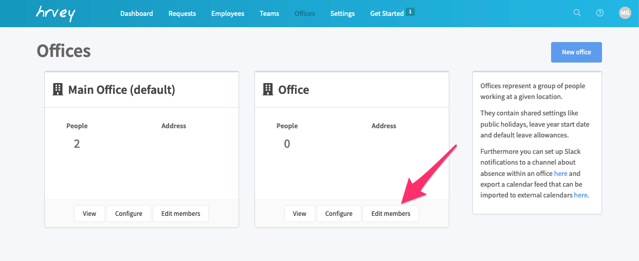 Edit members from offices overview