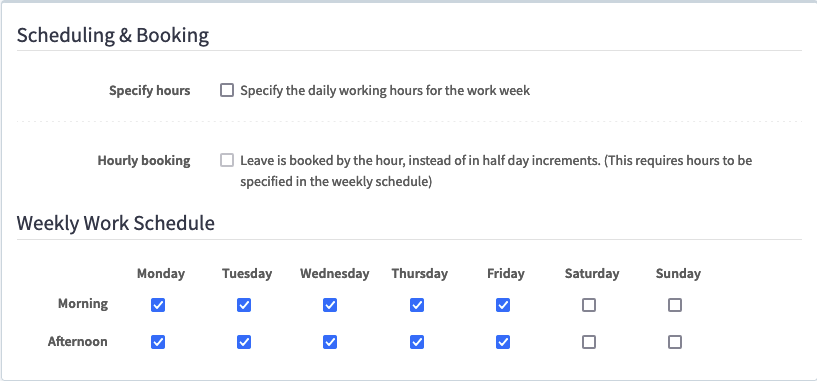 Screenshot of Weekly Schedules