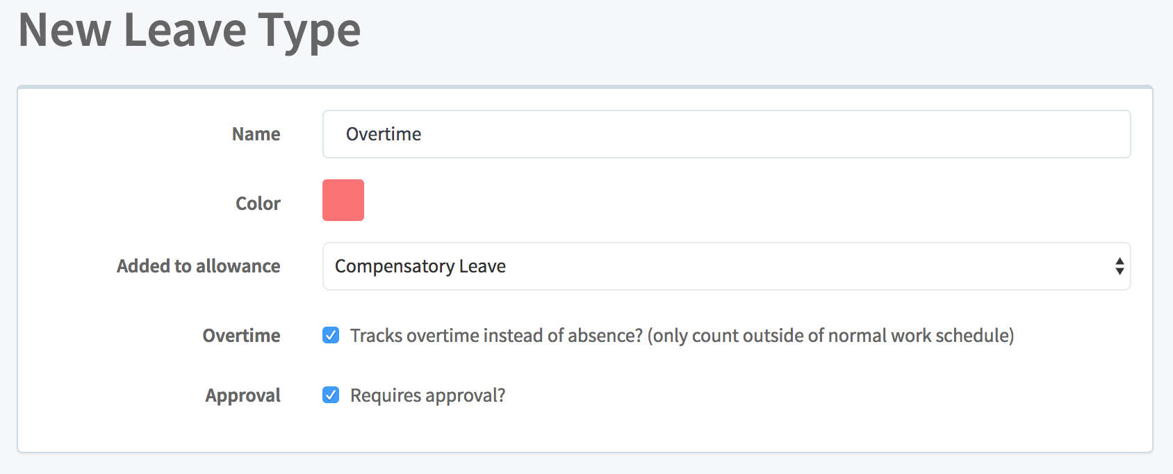 Overtime Leave Type with Compensatory Leave allowance